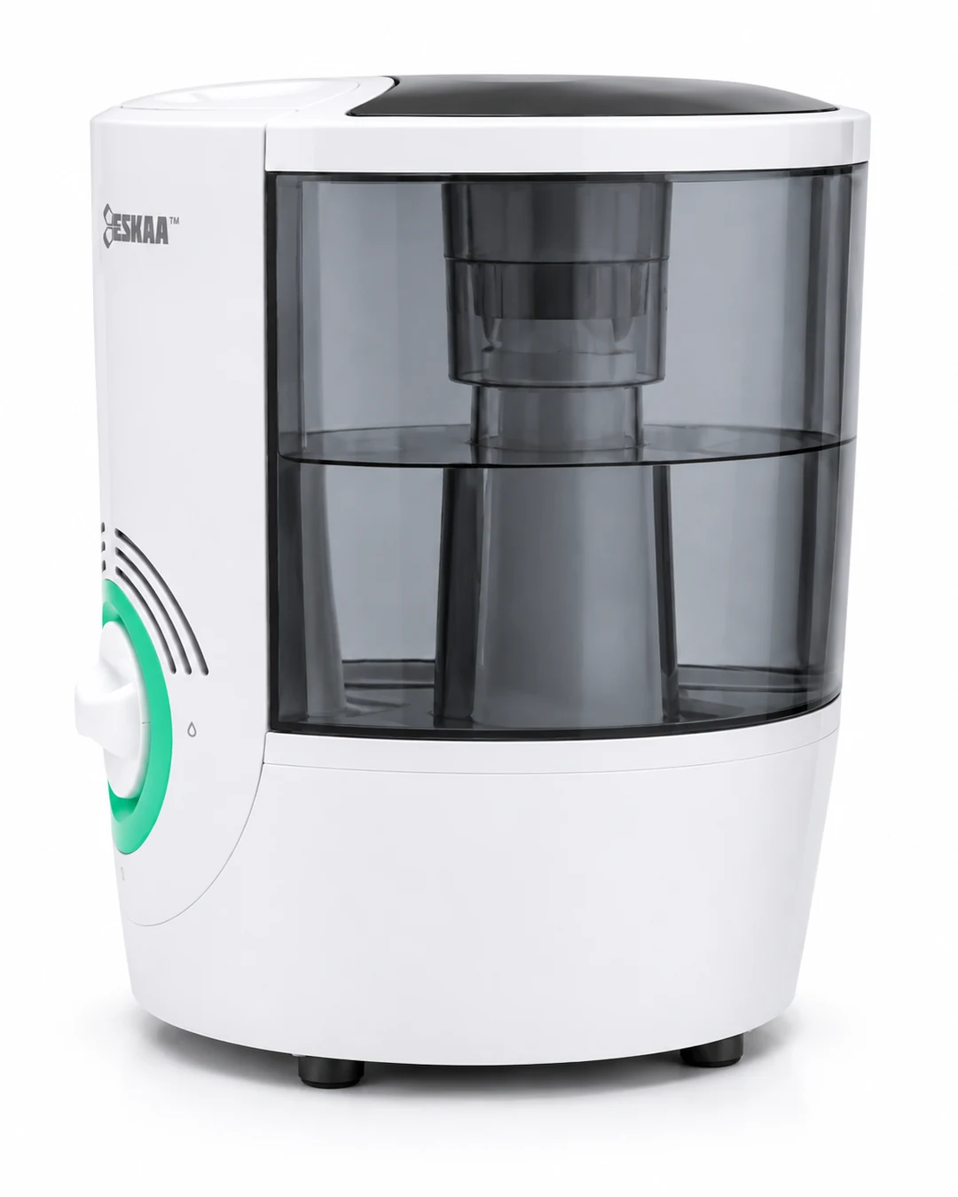 Side profile of Eskaa heated humidifier showing water tank